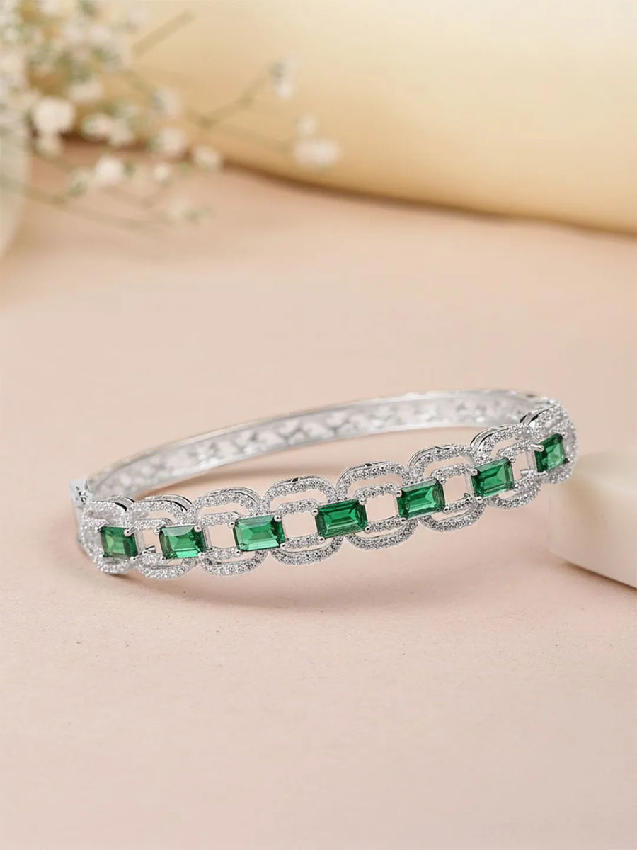 Faux Emerald Charm Baguette Bangle