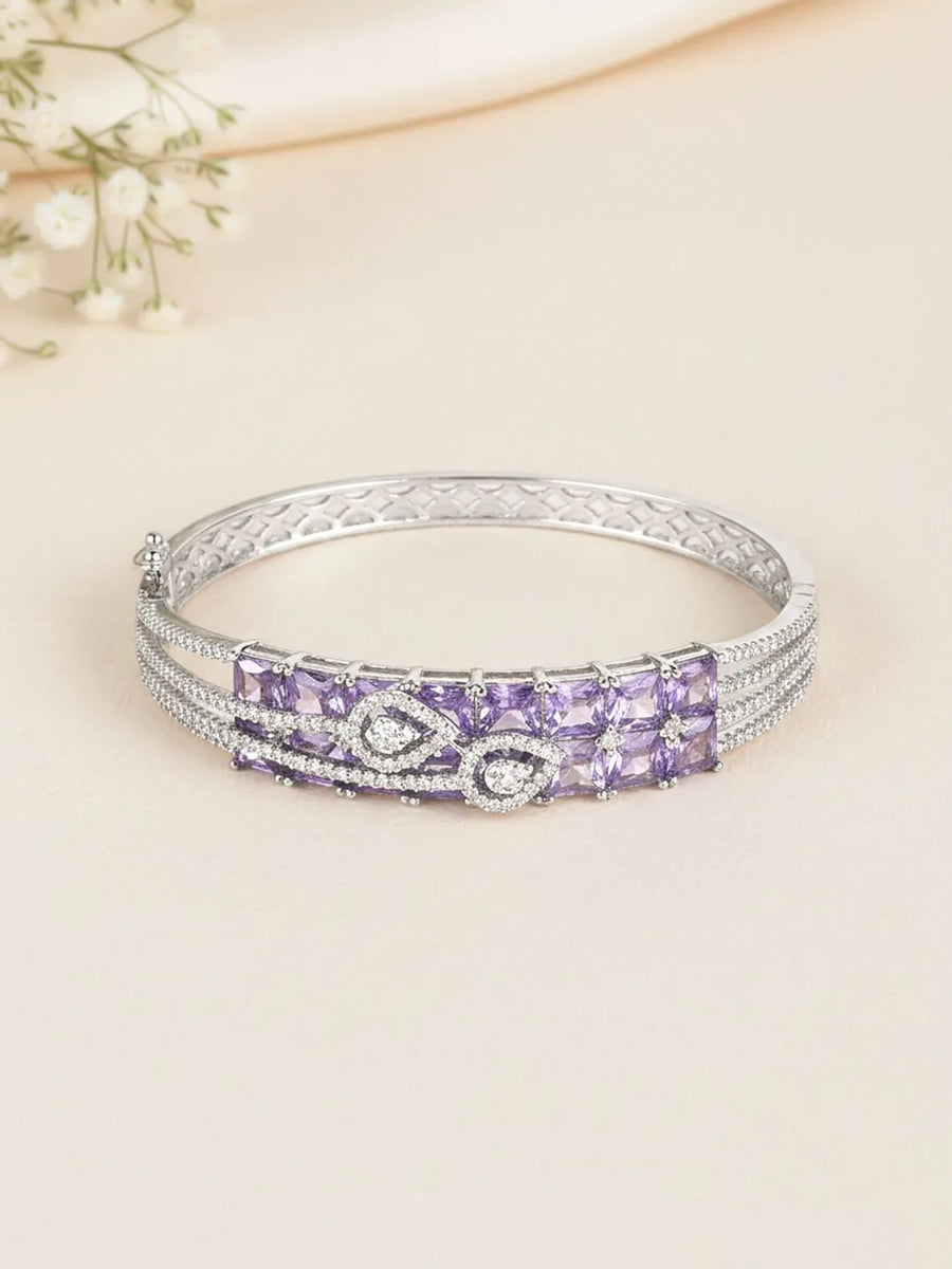 Party Wear Silver Kada with CZ Purple Stones