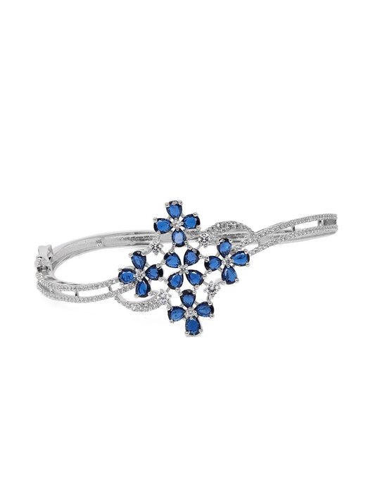 Floral Cluster Crystal Kada for Women - Silver - Blue