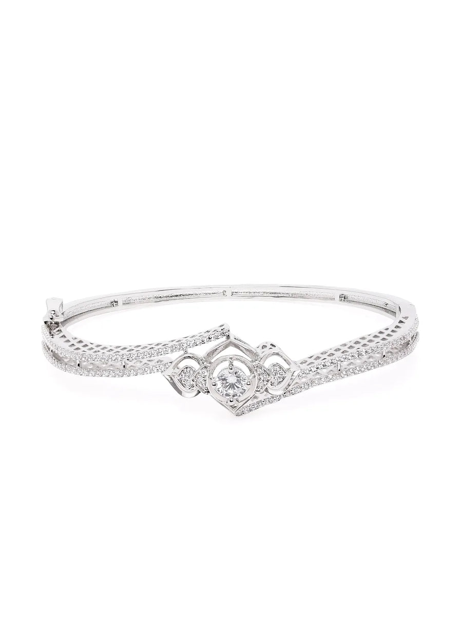 Elegant Crown Style Kada Bracelet - Silver