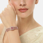Royal CZ Lined Statement Bracelet - Rose Gold - Red