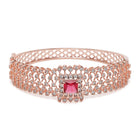 Royal CZ Lined Statement Bracelet - Rose Gold - Red
