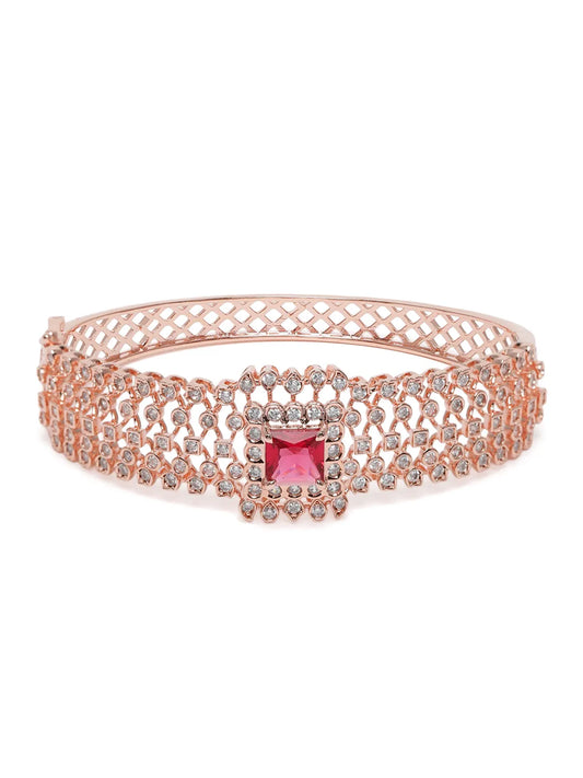 Royal CZ Lined Statement Bracelet - Rose Gold - Red