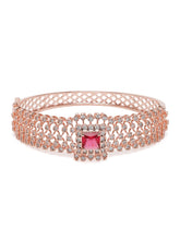 Royal CZ Lined Statement Bracelet - Rose Gold - Red