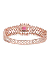 Royal CZ Lined Statement Bracelet - Rose Gold - Red