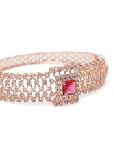 Royal CZ Lined Statement Bracelet - Rose Gold - Red