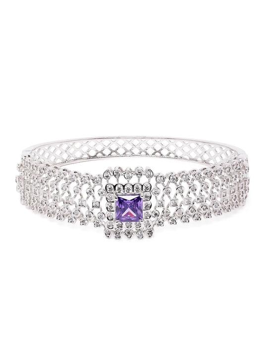 Royal CZ Lined Statement Bracelet - Silver - Purple