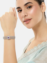 Royal CZ Lined Statement Bracelet - Silver - Purple
