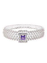 Royal CZ Lined Statement Bracelet - Silver - Purple