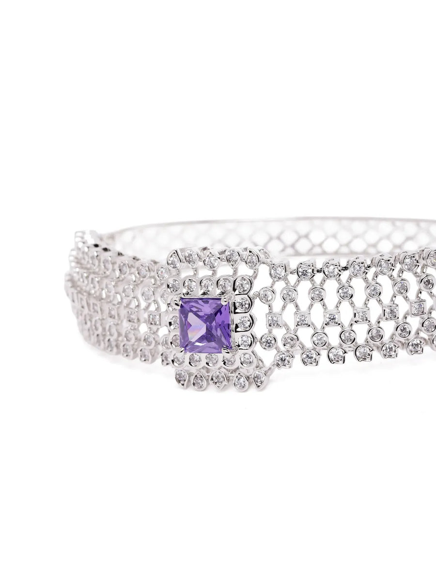 Royal CZ Lined Statement Bracelet - Silver - Purple