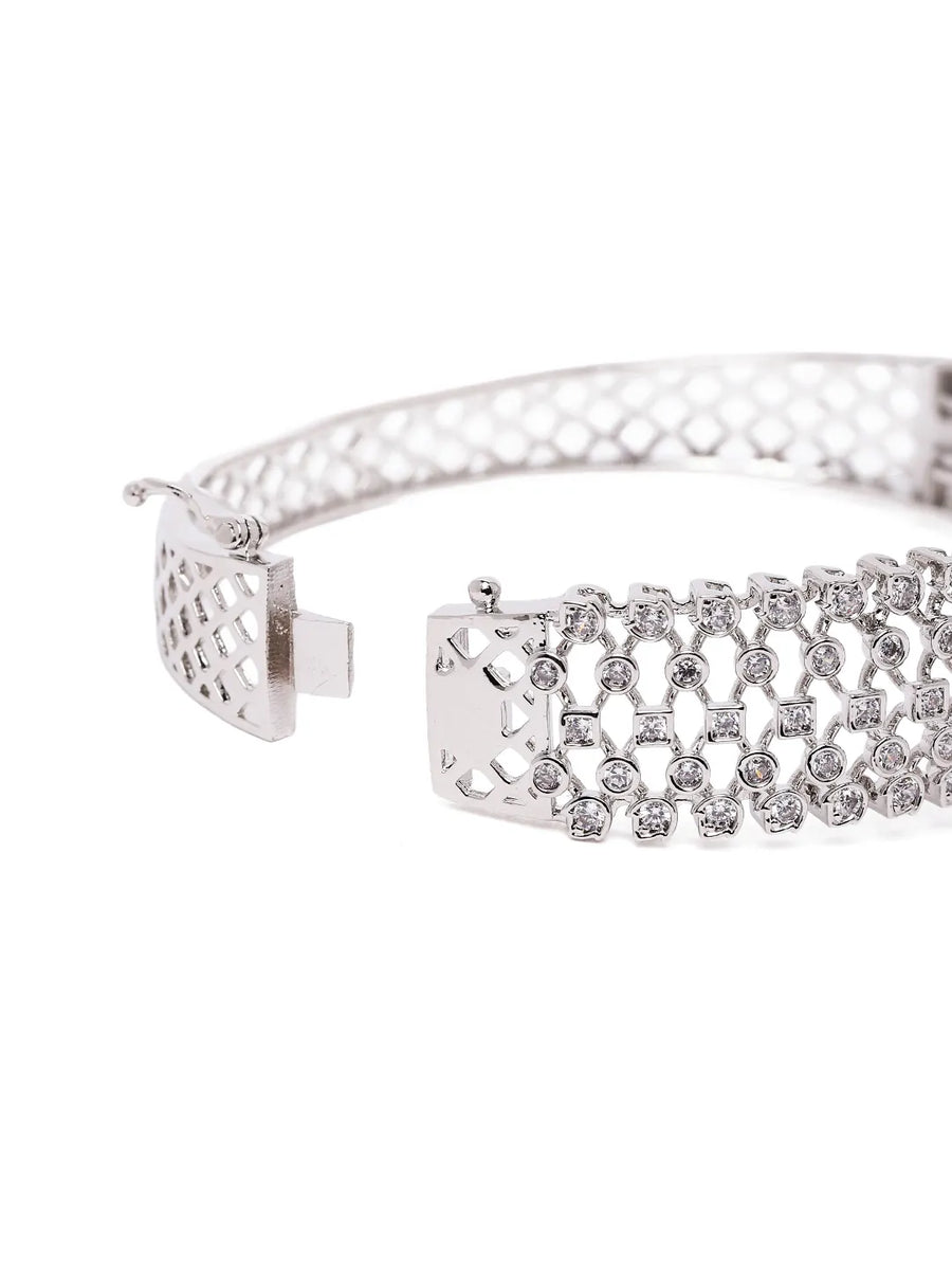 Royal CZ Lined Statement Bracelet - Silver - Purple