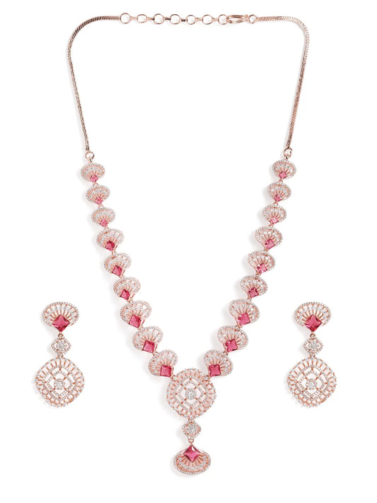 Rosaline Grace Fan Pattern Necklace Set - Red