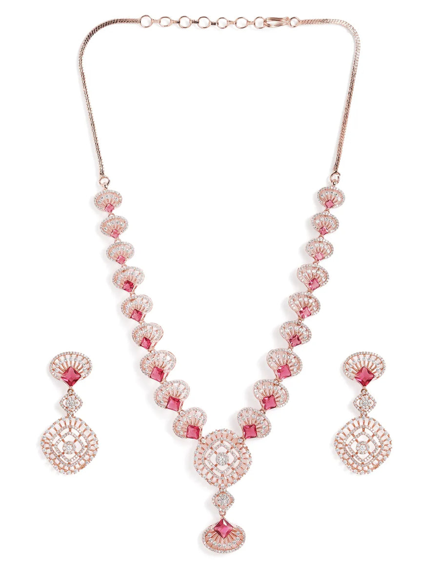 Rosaline Grace Fan Pattern Necklace Set - Red