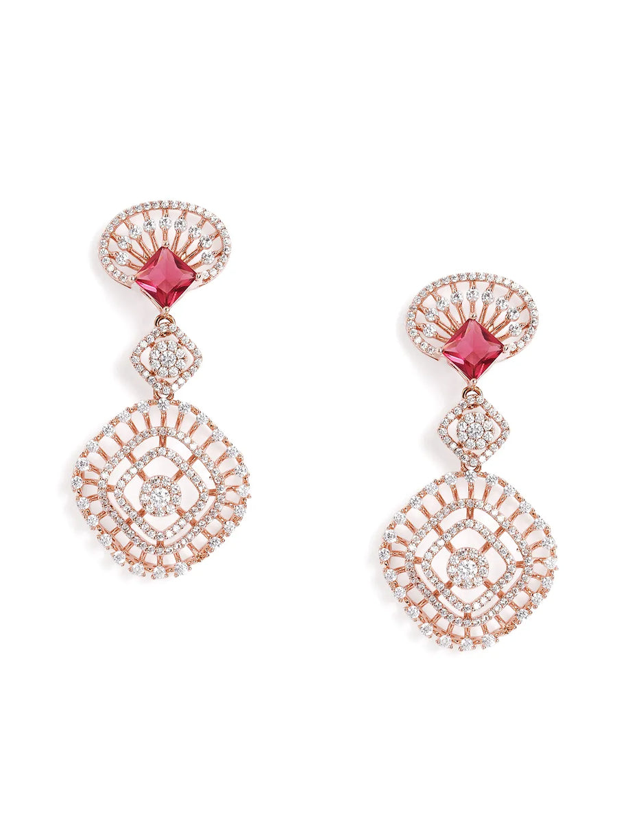 Rosaline Grace Fan Pattern Necklace Set - Red