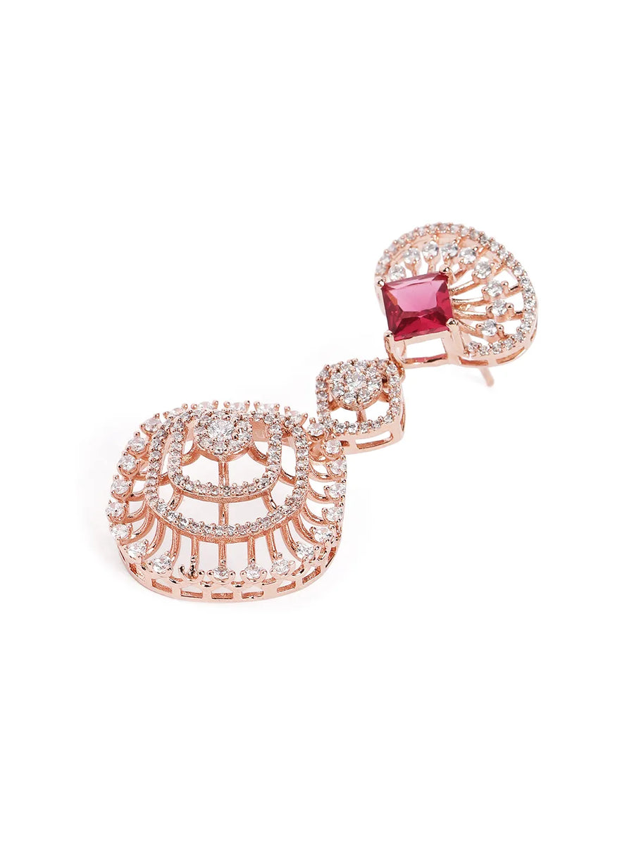 Rosaline Grace Fan Pattern Necklace Set - Red