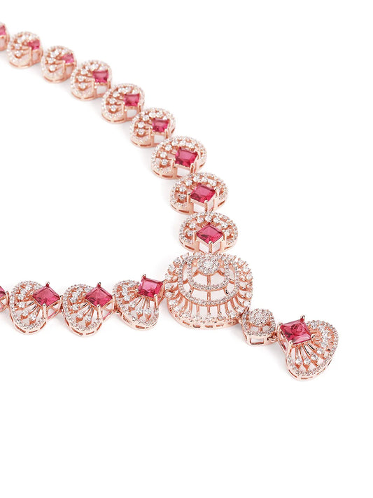 Rosaline Grace Fan Pattern Necklace Set - Red