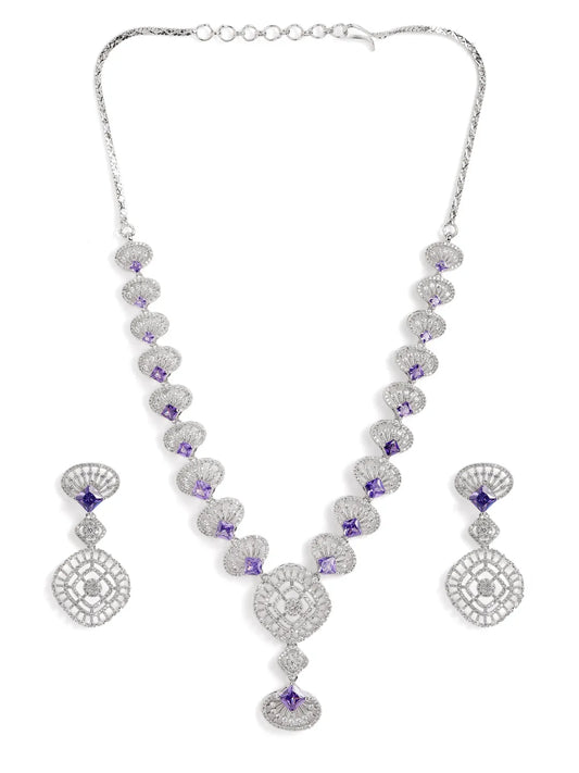 Rosaline Grace Fan Pattern Necklace Set - Purple