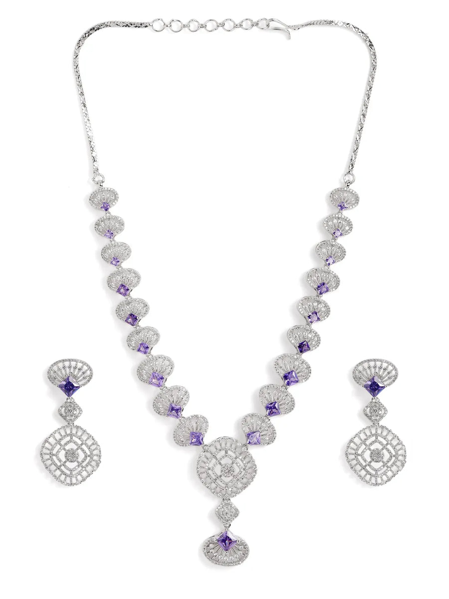 Rosaline Grace Fan Pattern Necklace Set - Purple