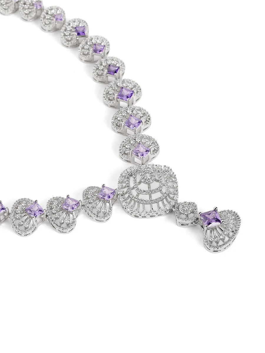 Rosaline Grace Fan Pattern Necklace Set - Purple