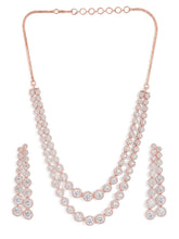 Sparkling CZ Necklace and Earring Combo - Rose Gold