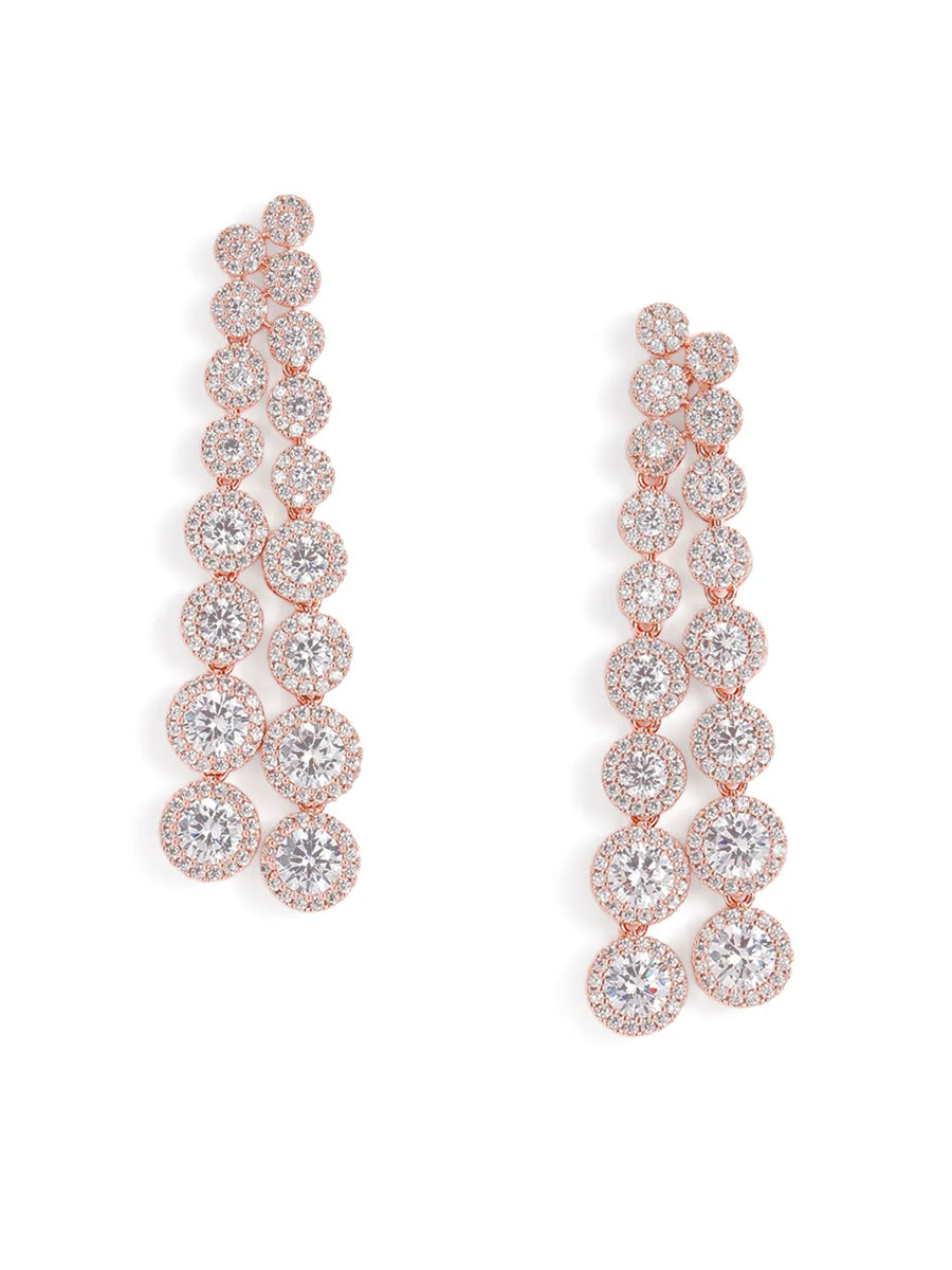 Sparkling CZ Necklace and Earring Combo - Rose Gold