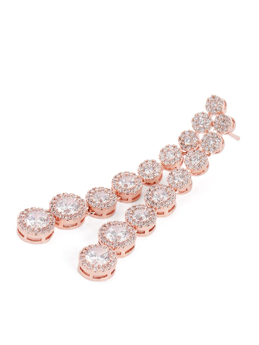 Sparkling CZ Necklace and Earring Combo - Rose Gold