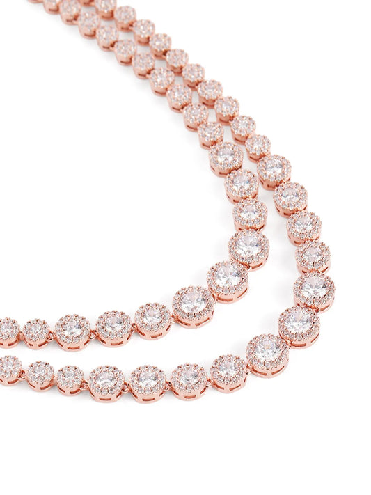 Sparkling CZ Necklace and Earring Combo - Rose Gold