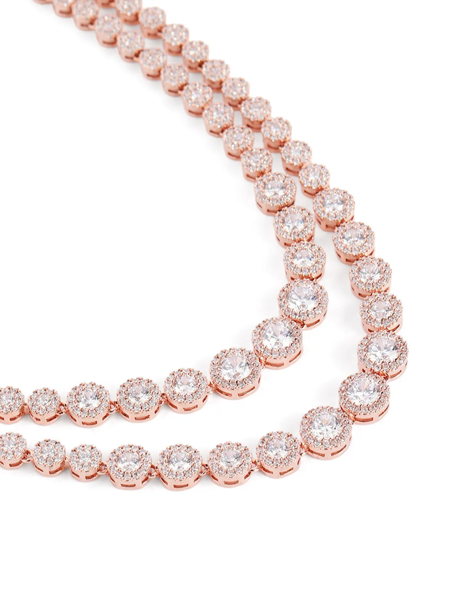 Sparkling CZ Necklace and Earring Combo - Rose Gold