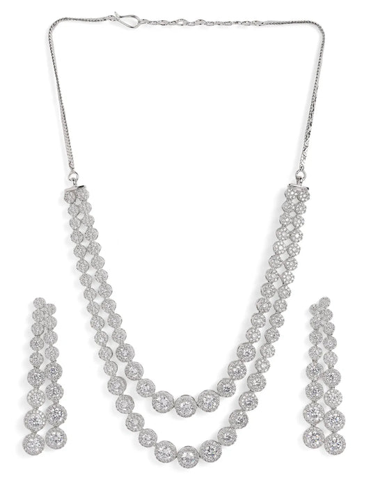 Sparkling CZ Necklace and Earring Combo - Silver