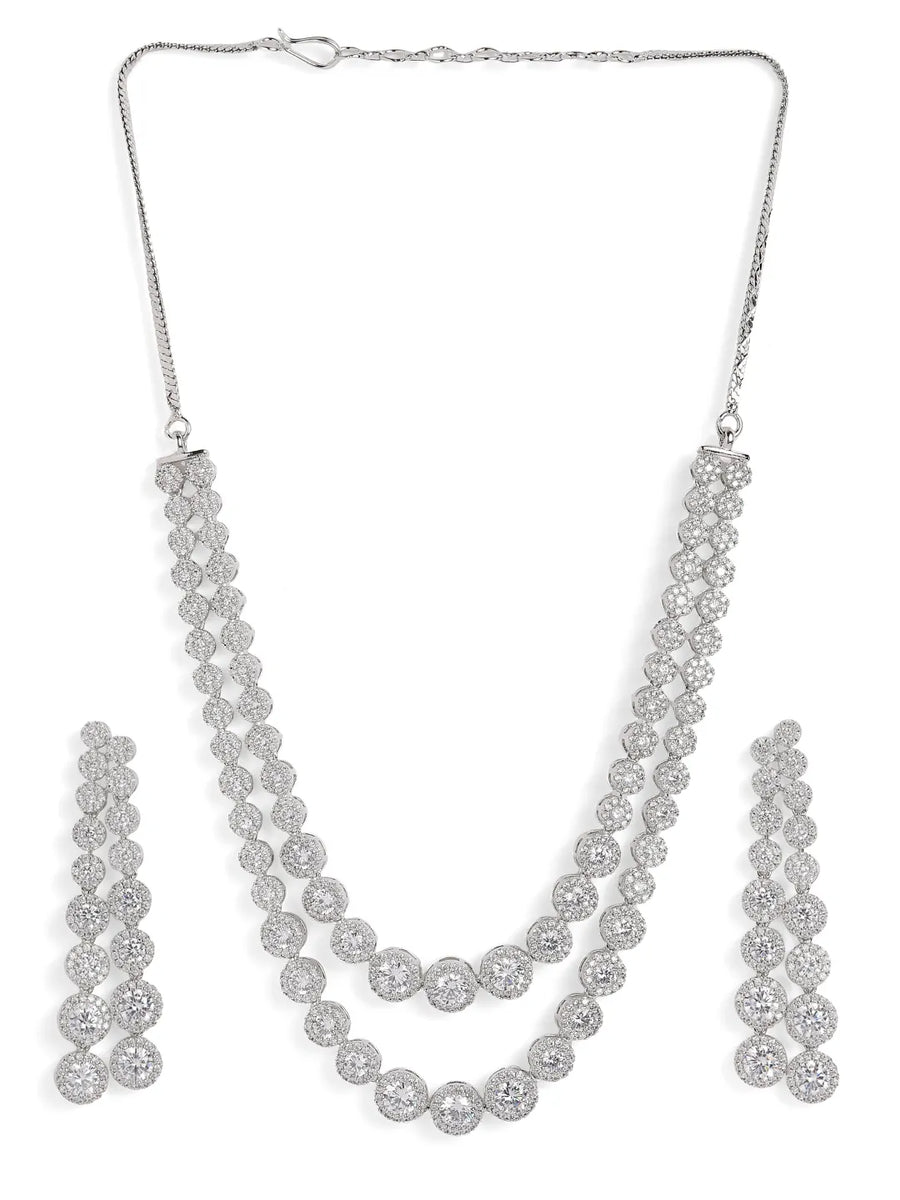 Sparkling CZ Necklace and Earring Combo - Silver