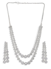 Sparkling CZ Necklace and Earring Combo - Silver