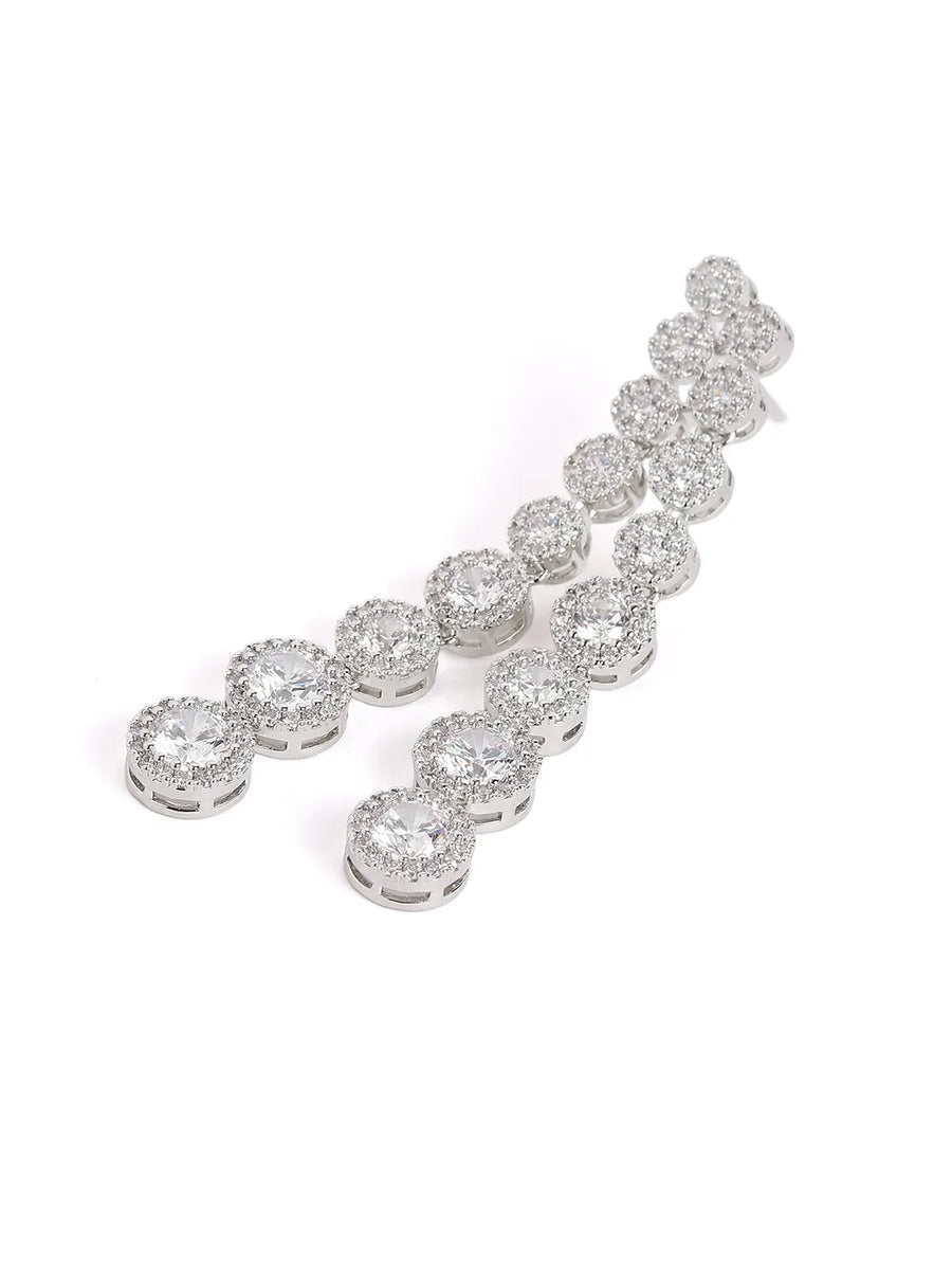Sparkling CZ Necklace and Earring Combo - Silver