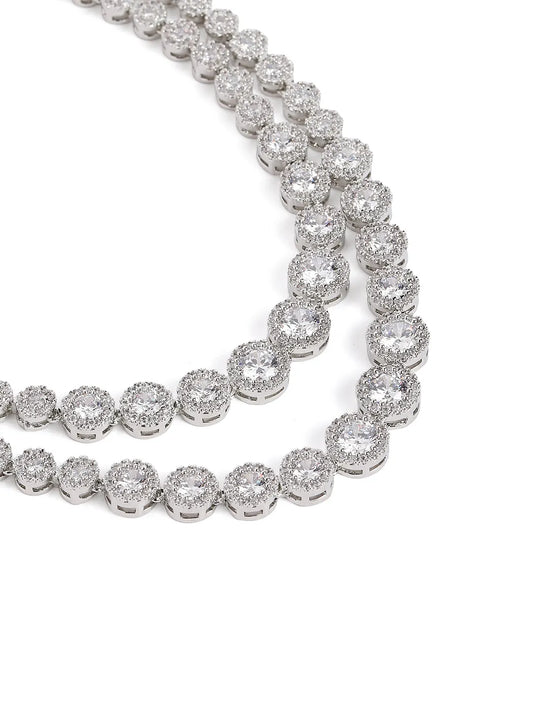Sparkling CZ Necklace and Earring Combo - Silver