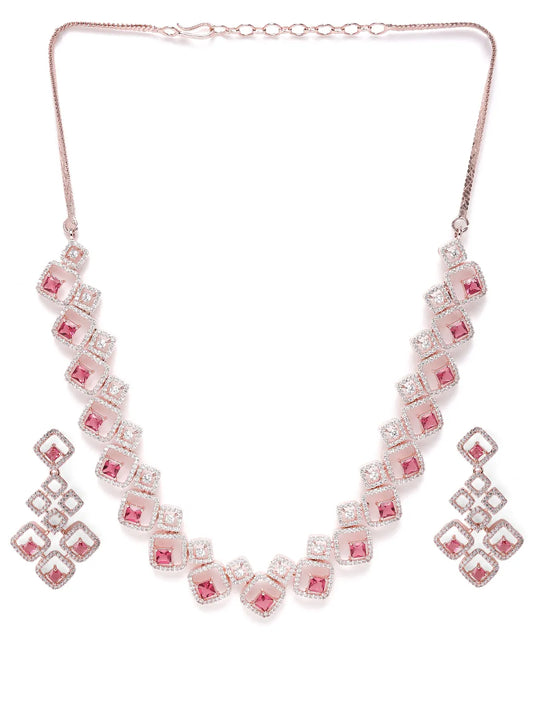 Faux Ruby Charm Square Necklace Set
