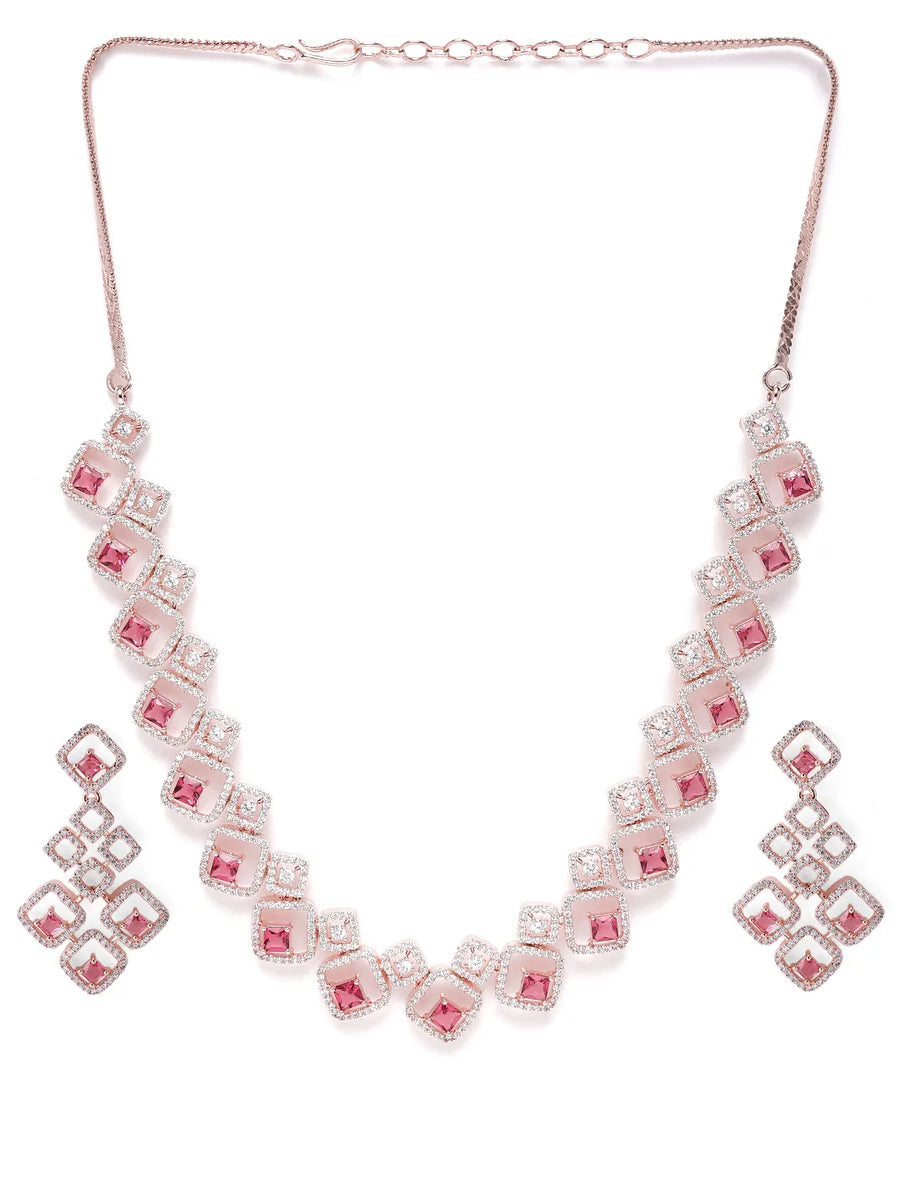 Faux Ruby Charm Square Necklace Set