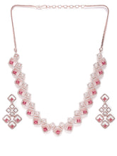 Faux Ruby Charm Square Necklace Set