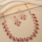 Faux Ruby Charm Square Necklace Set