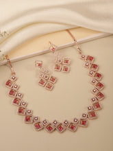 Faux Ruby Charm Square Necklace Set