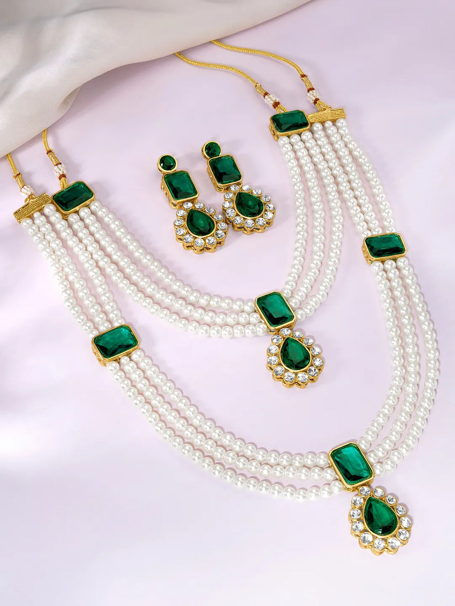 Divine Era Layered Crystal Bridal Set - White Green