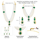 Divine Era Layered Crystal Bridal Set. Green gemstone, white pearls this has a pair of earrings & one short necklace & one long necklace perfect for layered royal look. 