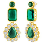 Divine Era Layered Crystal Bridal Set. Green gemstone, white pearls this has a pair of earrings & one short necklace & one long necklace perfect for layered royal look. 