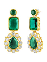 Divine Era Layered Crystal Bridal Set. Green gemstone, white pearls this has a pair of earrings & one short necklace & one long necklace perfect for layered royal look. 