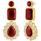 Divine Era Layered Crystal Bridal Set. Maroon gemstone, white pearls this has a pair of earrings & one short necklace & one long necklace perfect for layered royal look. 