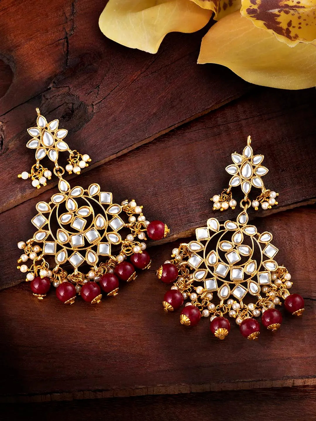 Graceful Hues Kundan Pearl Chandbali