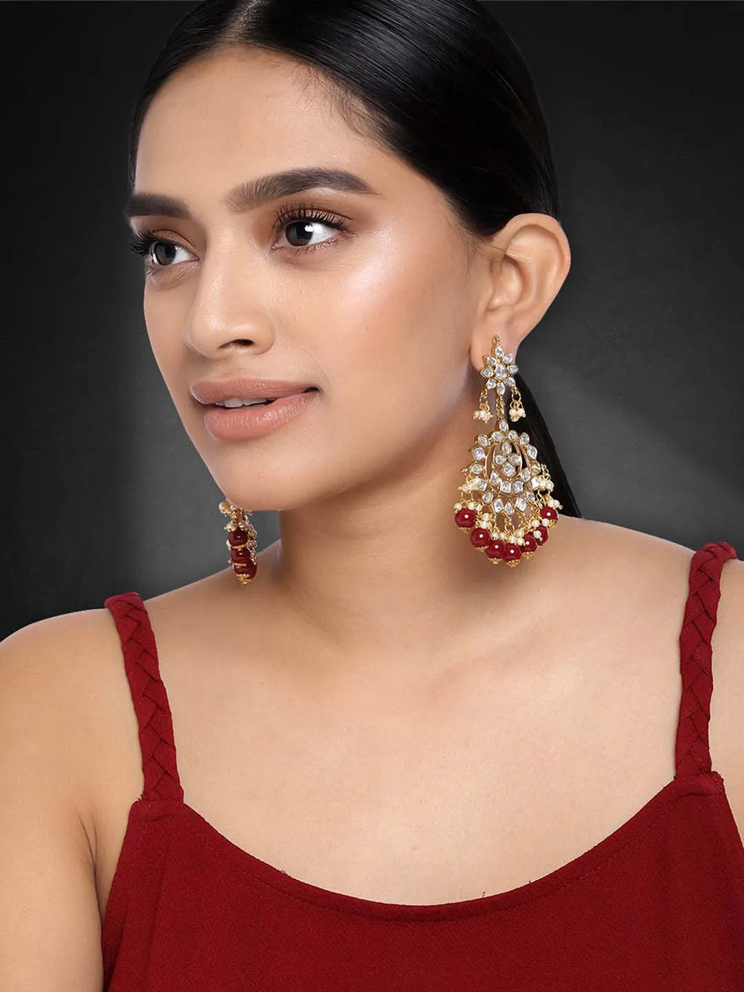 Graceful Hues Kundan Pearl Chandbali