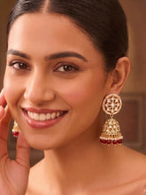 Peora Maroon Royal Jhumka Earrings - Gold