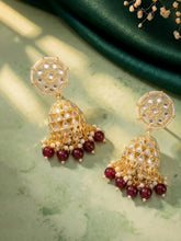Peora Maroon Royal Jhumka Earrings - Gold