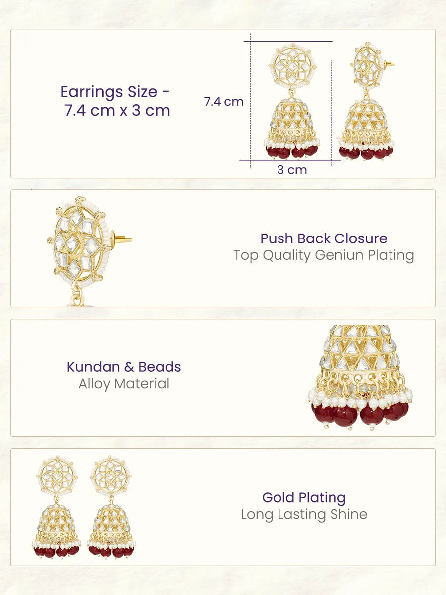 Peora Maroon Royal Jhumka Earrings - Gold