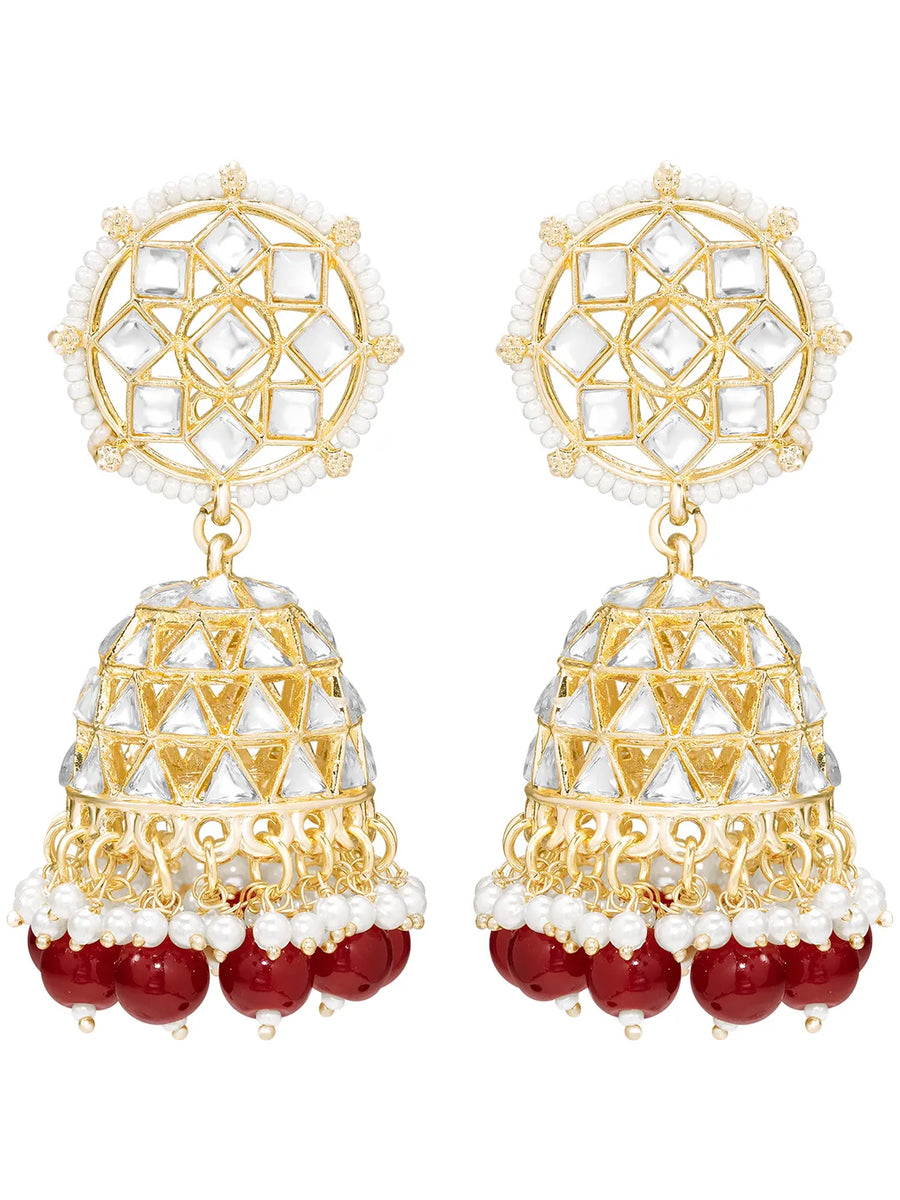 Peora Maroon Royal Jhumka Earrings - Gold