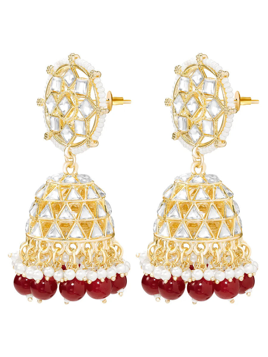 Peora Maroon Royal Jhumka Earrings - Gold